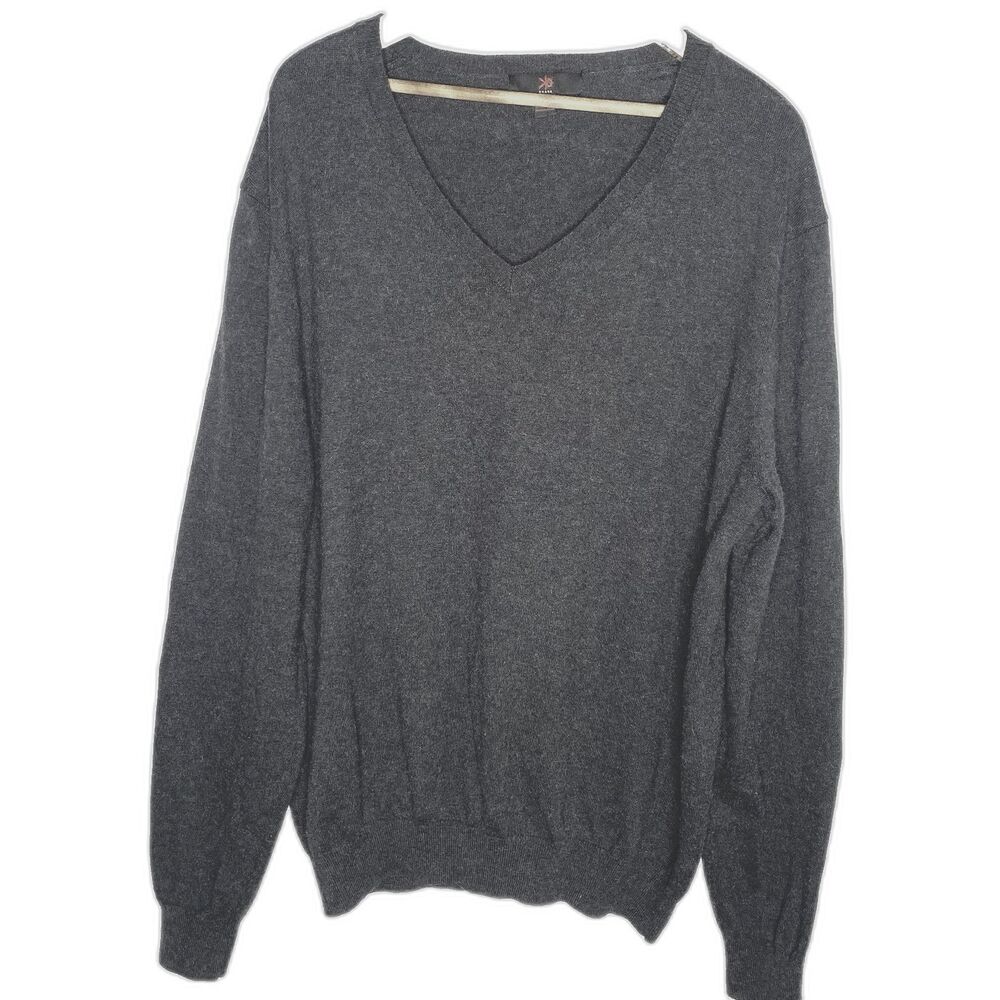 EGARA Sweater Cashmere V-Neck Long Sleeve Lightweight Academia Mens XXL Gray